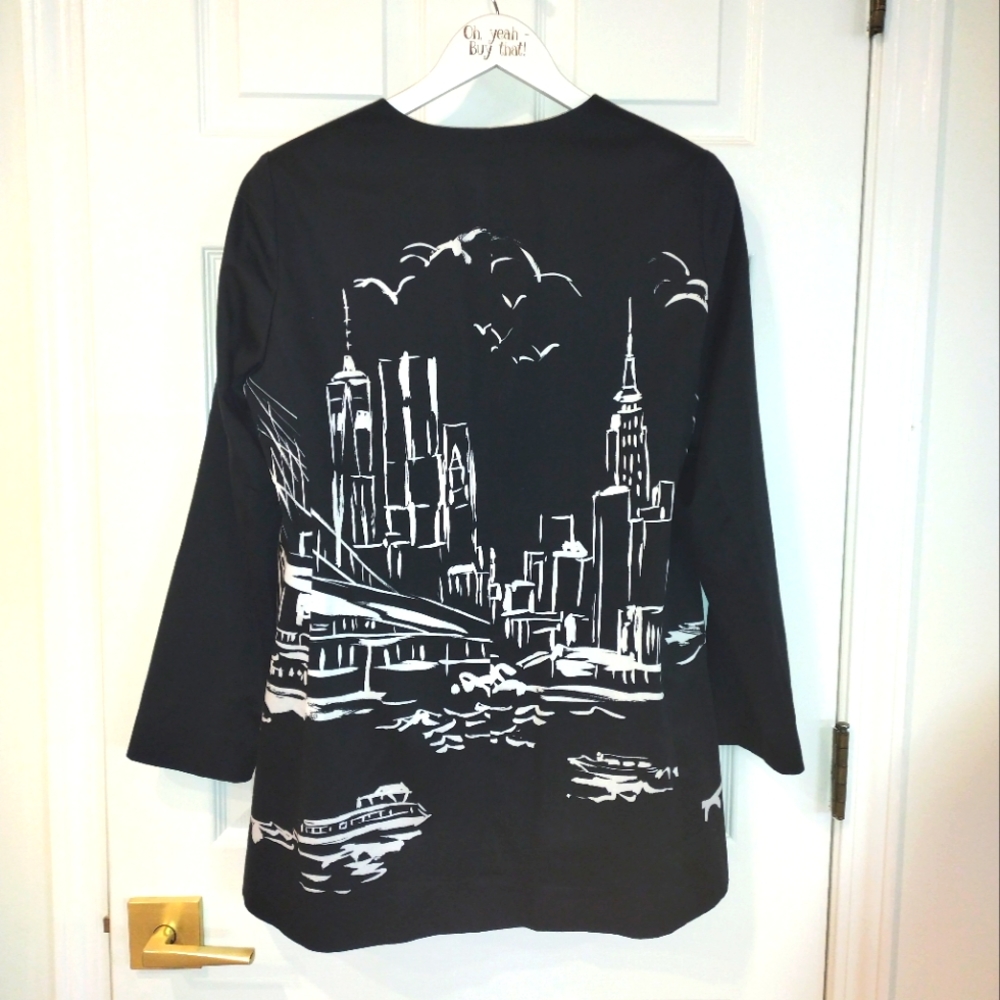 LIKE NEW Lafayette 148 New York Skyline Blazer Sz 10 Black White Brooklyn Bridge